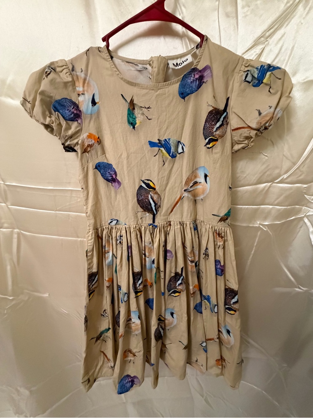 Molo Cyrilli Floating Birds Dress 158/164 Girls Puff Sleeve Organic Cotton Bird